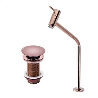 Torneira de lavatório rosê gold com válvula click, design elegante e acabamento polido