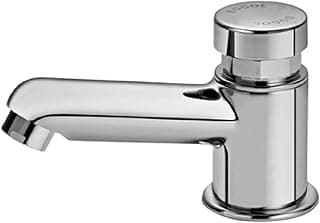 Torneira de mesa cromada para banheiro, ângulo frontal, Docol Pressmatic Compact