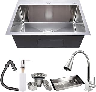 Pia de cozinha em aço inoxidável com kit completo, incluindo torneira e acessórios