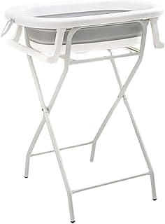 PIPDIP Kit Banheira Dobrável de Bebê, Infantil, Modelo 3 em 1, Com Encosto, Capacidade de até 44 Litros, Portátil, Suporte de Altura, Plástico e Borracha e Ferro, Branco e Cinza. (Branco com Cinza)