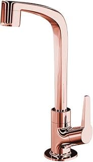 Torneira de mesa rose gold Lorenzetti com bica alta, fundo branco, design elegante