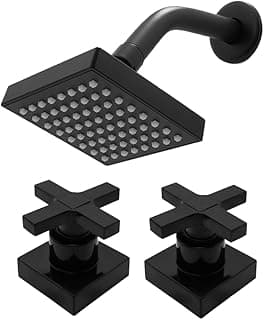 Kit Chuveiro Ducha Quadrado Articulável Preto Fosco Luxo + 2 Acabamentos para Registro Cruzeta ABS