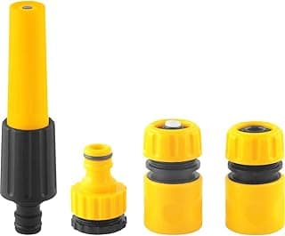 Esguicho plástico para jardim com jato regulável e acessórios Vonder, amarelo e preto.