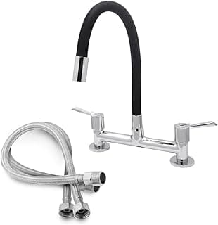 Kit Torneira Misturador Cozinha Mesa Tubo Flexível Preto Fosco Água Quente e Fria 1/4 Volta + 2 Engates Flexíveis 60cm