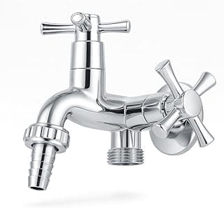 Torneira Dupla Parede para Lavanderia/Tanque – 2 Saídas (Máquina + Tanque) – com Bico Metálico – Abertura 1/4 de Volta – Rosca 1/2" x 3/4" – Alta Vazão