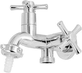 Torneira dupla cromada para máquina de lavar, bicos de água fria e quente, controle de fluxo