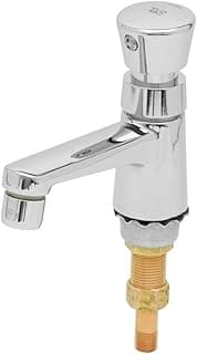 T&S Brass Torneira de peitoril B-0712-ESC, botão de pressão de fechamento automático, haste macho NPSM de 1/5.1 cm e placa de escudo