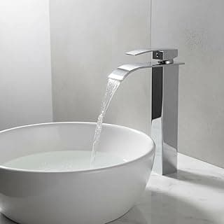 Torneira de banheiro cromada prateada com bica alta e cascata
