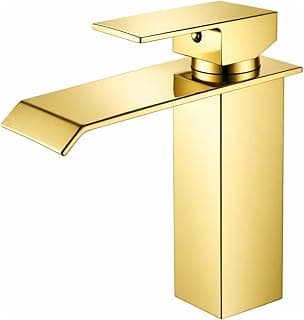 Torneira Monocomando Slim Quadrada Baixa Dourado Brilhante