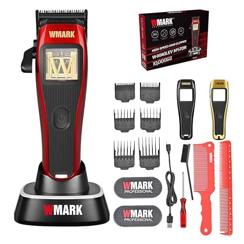 WMARK Cortador de cabelo profissional durável sem fio para barbeiros, estilistas e homens - Motor Maglev de 10.000 RPM, lâmina desbotada com abertura zero revestida com DLC, 3 tampas modulares NG-X1