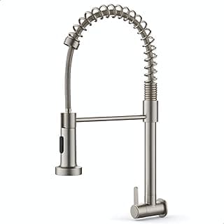 Torneira de cozinha em metal escovado com bica móvel e flexível