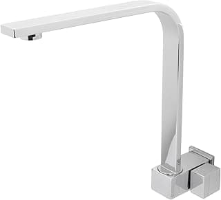 Torneira de pia de banheiro de parede quadrada reta cromada de luxo com 1/4 de volta em metal