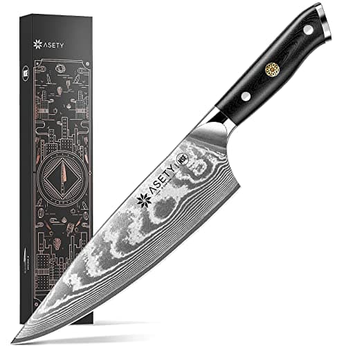 Faca de chef damasco: faca de chef japonesa afiada de 20 cm com núcleo de aço VG10, alça completa Tang G10, faca de cozinha profissional NSF segura para alimentos com bainha, caixa elegante de Natal