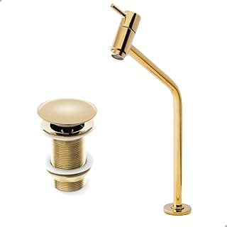 SOFTINOX Kit Torneira Banheiro Lavatório Bica Alta Gold Luxo + Válvula Click 1.1/4 – Acionamento 1/4 de Volta, Arejador em Metal, Design Sofisticado e Alta Durabilidade