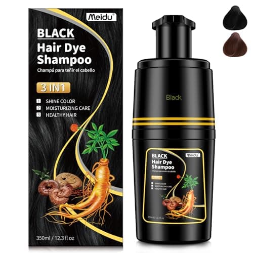 IIIMEIDU Xampu Tintura 3 em 1 Preto 350ml – Cobre Cabelos Brancos em Minutos, Com Ervas Naturais, Sem Amônia, Cor Preta Duradoura, Cobre Grisalhos com Facilidade, Para Homens e Mulheres
