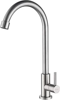 Torneira de cozinha inox giratória com bico longo e móvel, acabamento brilhante, cinza metálico e prateado