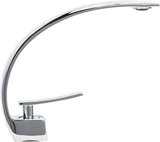 Torneira de banheiro curva cromada com monocomando para mistura de água quente e fria.