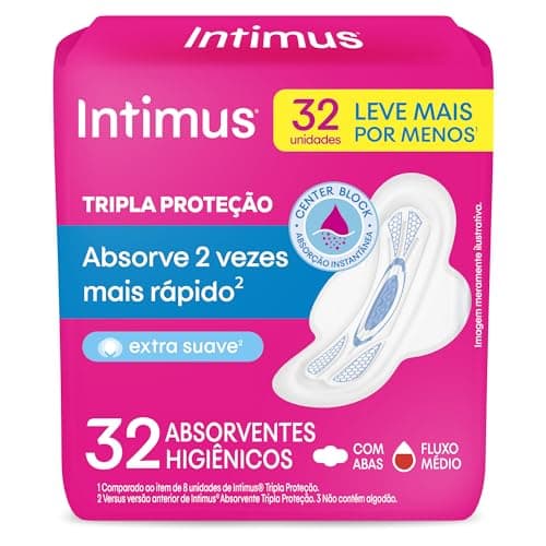Intimus Absorvente Externo, Tripla Proteção Suave com Abas, 32 unidades