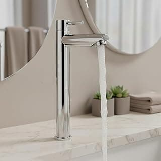 Torneira de mesa cromada para banheiro com bica alta em lavabo
