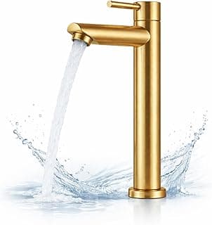 Torneira de aço inoxidável dourado para cozinha e banheiro com água fluindo