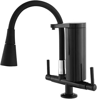 Torneira gourmet preta de bancada com filtro slim para cozinha, ângulo frontal, fundo branco