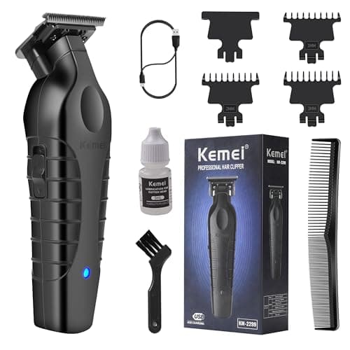 KEMEI Aparador de cabelo/barba profissional 2299 para barbeiro com lâmina T, recarregável sem fio