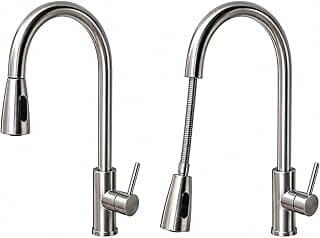 Torneira gourmet em aço inoxidável com design 360° e mangueira retrátil de 45cm, dois modos de água