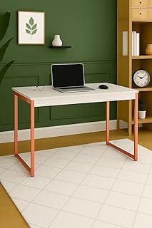 Escrivaninha Moderna com Tampo Branco e Estrutura em Metal Rose Design Minimalista para Home Office e Computador