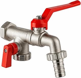 Torneira de esfera dupla saída com rosca 1/2 e 3/4, metal resistente, alavancas vermelhas