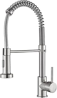 Torneira de cozinha monocomando em aço inoxidável com mangueira espiralada e saída extensível