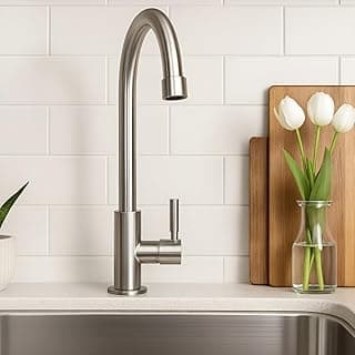 Torneira Alta em Aço Inox Escovado com Núcleo de Válvula em Cobre, 37 cm, Estilo Moderno para Cozinha