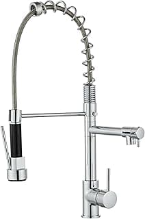 Torneira de cozinha monocomando extensível em cromado com mangueira espiralada e cabo preto