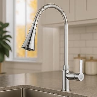 Torneira flexível de cozinha em metal cromado com 2 jatos e 1/4 de volta