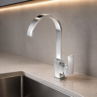 Torneira de cozinha moderna em aço inoxidável com design elegante e bica alta 360º