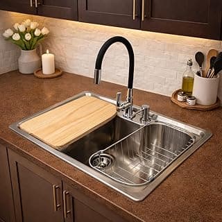 Cuba de cozinha gourmet em aço inoxidável 304 com tábua de corte e torneira