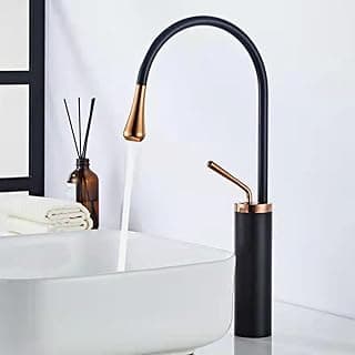 Torneira dourada escovada nórdica quente e fria, pia de topo de cobre inteiro, lavatório elevado e alongado, preto rosa dourado elevado