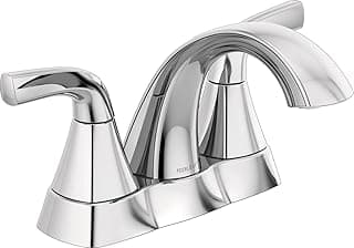 Torneira de lavatório cromada com duas alças, design moderno e logotipo Peerless