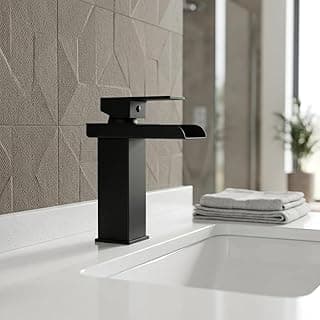 Torneira de banheiro preta fosca com design cascata, monocomando, bica móvel, lavabo