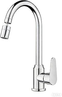 Torneira de cozinha moderna com bica alta cromada e controle duplo