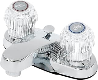 Torneira de lavatório cromada Homewerks duas alças, água quente e fria, tampas de vidro transparente