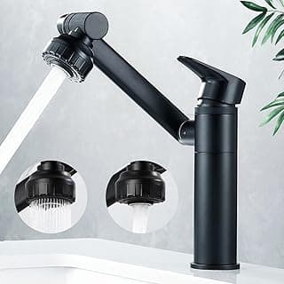 Torneira de banheiro giratória 1080° em aço inoxidável, preto, com 2 mangueiras