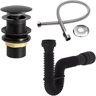 Kit Válvula Click Preta Lavatório Cuba Sifão Sanfonado Universal Extensivo Preto Engate 40 cm inox trançado Rabicho