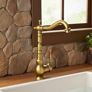 Torneira monocomando bronze vintage para cozinha ou banheiro, design rústico, acabamento em metal dourado.