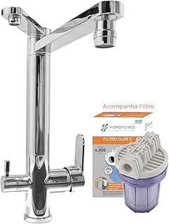 Torneira cozinha monocomando gourmet com filtro aço inoxidável