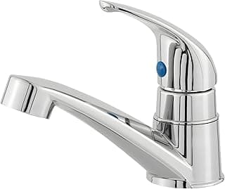 Torneira de banheiro moderna com acabamento cromado, acionamento mono, design funcional.