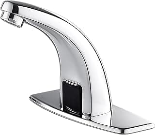 Torneira de banheiro automática cromada com sensor de presença.