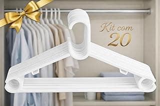 Kit 20 Cabides Premium Antideslizante Branco Reforçado Gancho Multiuso Organização para Guarda-Roupa