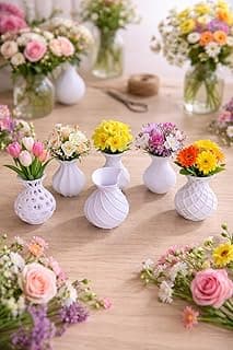 Kit 6 Mini Vasos Decorativos Brancos, Design Texturizado, Estilo Minimalista e Moderno, para Flores e Plantas