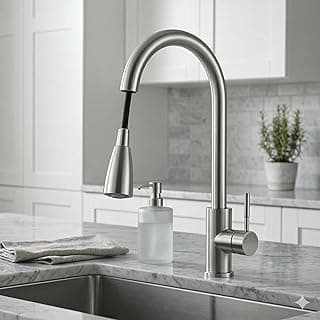 Torneira Gourmet Extensível Monocomando Cozinha DOMUM Inox 304 Escovado Cromado Ducha e Jato Bica Giratória 360°