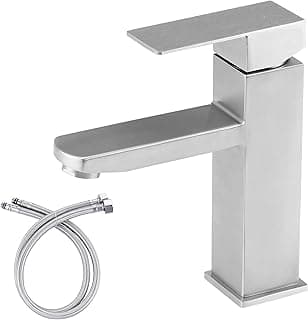 Torneira de banheiro de luxo em aço inoxidável, corpo prateado, design elegante, mangueira conectada